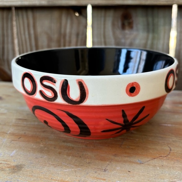 2 Pieces Vintage Gail Pittman 01 Hand Painted OSU Go Cowboys Oval Platter & Bowl - Picture 9 of 13
